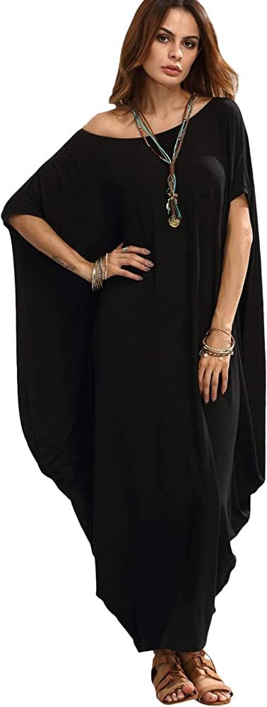 Verdusa Women's Boat Neck Batwing Sleeve Caftan Harem Oversized Maxi Dress | Amazon (US)