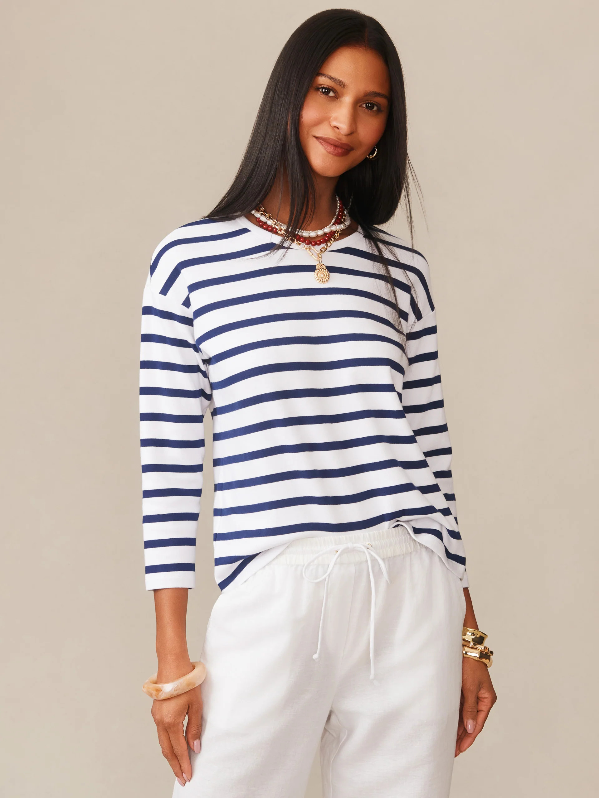 White/Nautical_Navy Stripe Nico Tee | Women's Tops | J.McLaughlin | J.McLaughlin