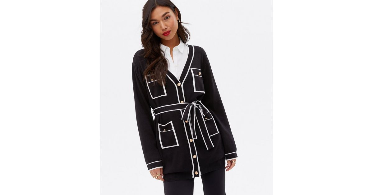 Cameo Rose Black Knit Contrast Belted Cardigan
						
						Add to Saved Items
						Remove from ... | New Look (UK)