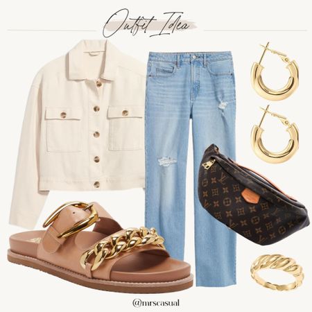 Casual spring cream jacket and denim outfit idea. Cute gold chain sandals 

#LTKunder50 #LTKunder100 #LTKSeasonal