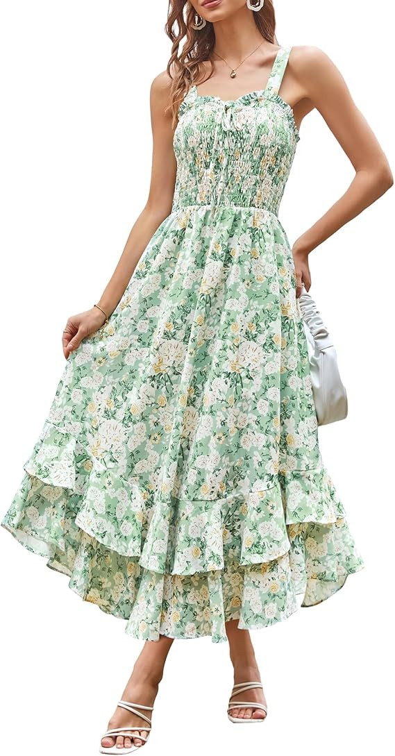 GRACE KARIN Women's 2025 Summer Floral Boho Dress Square Neck Strapped Swing A Line Sundress Beac... | Amazon (US)