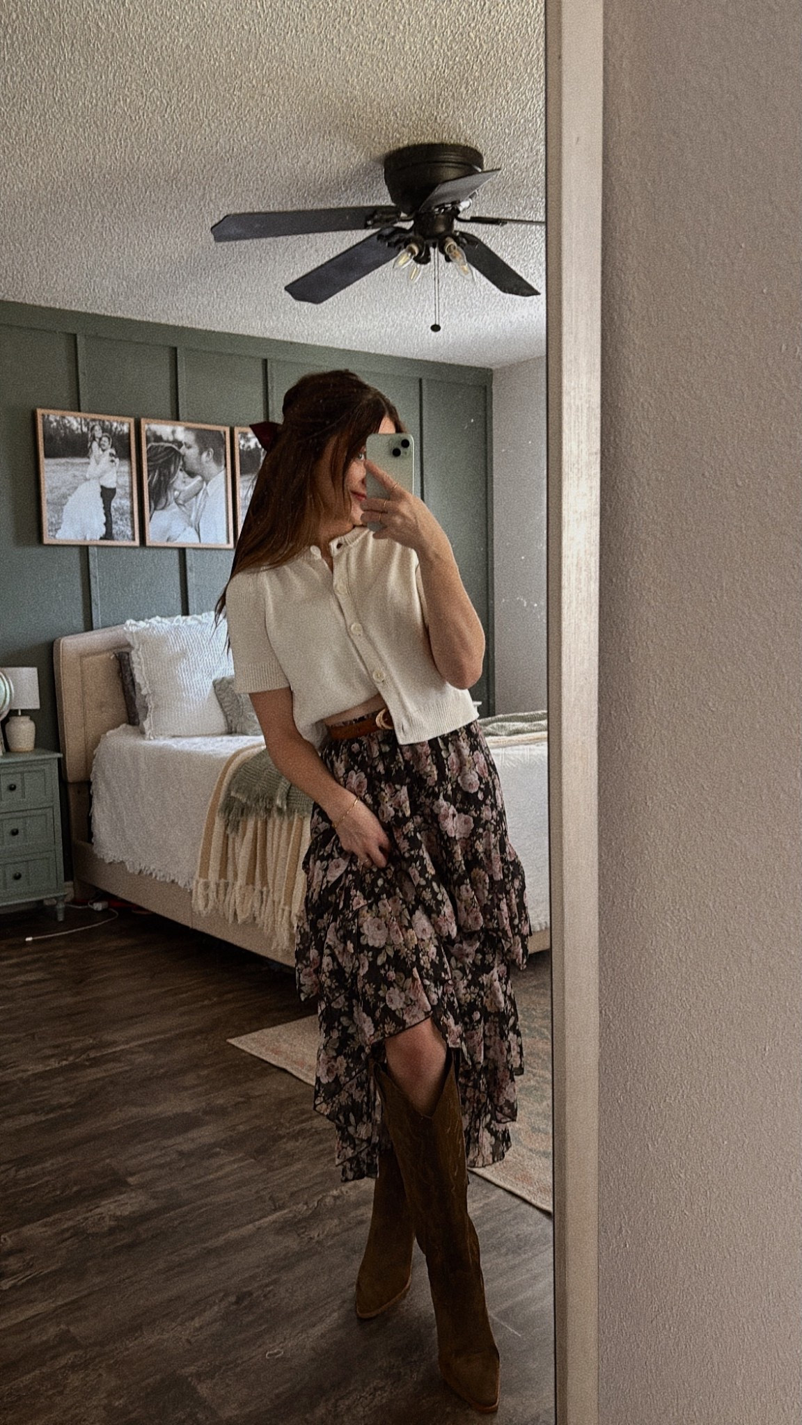 floral skirt, boots, belt & cardigan! The boots come in tons of colors 

#LTKStyleTip #LTKSaleAlert #LTKFindsUnder100