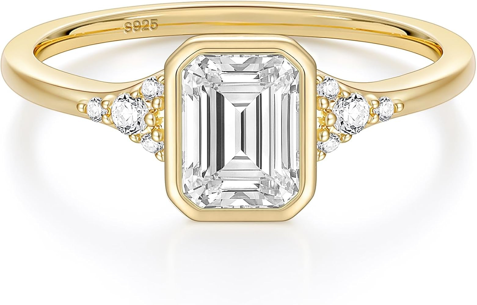 EAMTI 2CT Engagement Rings for Women Emerald Cut Cubic Zirconia Wedding Bands Travel Bezel Ring 1... | Amazon (US)