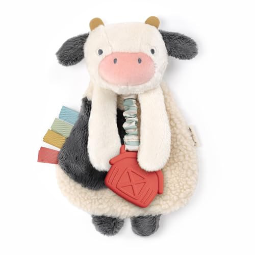 Itzy Ritzy - Itzy Lovey Including Teether - Baby Lovey with Teether, Textured Ribbons & Dangle Arms - Features Crinkle Sound, Sherpa Fabric and Minky Plush (Cow) | Amazon (US)