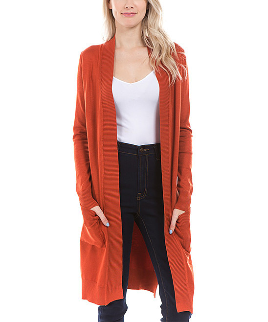 SBS Fashion Women's Open Cardigans Rust - Rust Pocket Open Cardigan - Women | Zulily