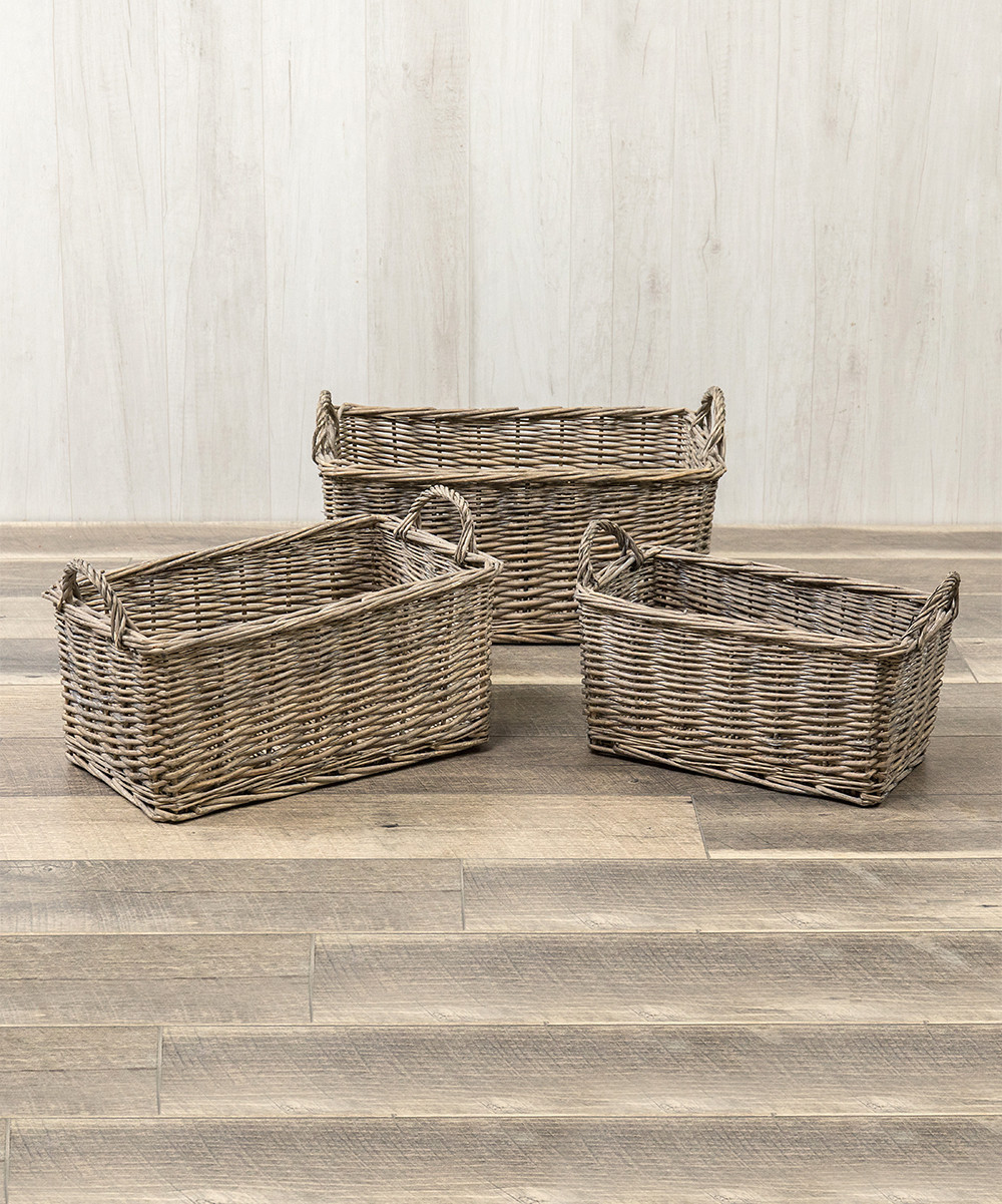 Ragon House Baskets - Brown Rectangle Open-Weave Basket - Set of Three | Zulily