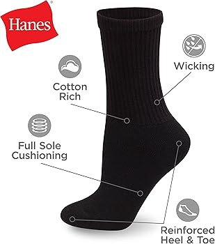 Hanes Women's Value, Crew Soft Moisture-Wicking Socks, Available in 10 and 14-Packs | Amazon (US)