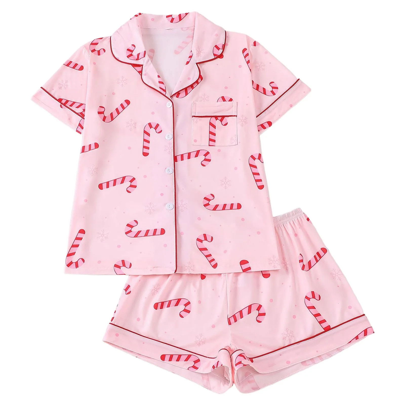 RMGVDSD Womens 2 Piece Pajamas Sets Christmas Print Pajama Short Sleeve Shorts Sleepwear With Lap... | Walmart (US)