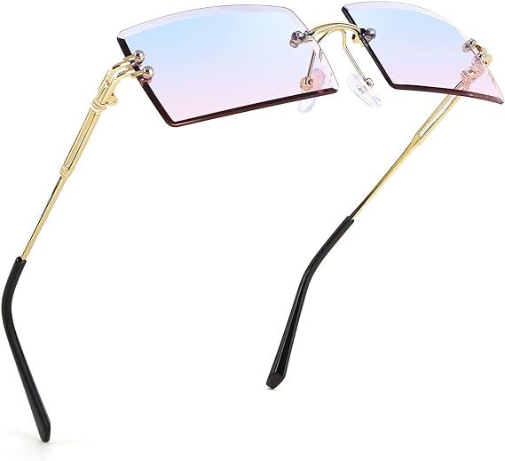 FEISEDY Vintage Rimless Sunglasses Rectangle Frameless Candy Color Glasses Women Men B2642 | Amazon (US)