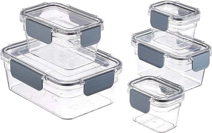 Amazon Basics Tritan 10 Piece (5 Containers and 5 Lids) Locking Food Storage Container - Clear | Amazon (US)