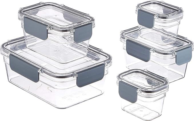 Amazon Basics Tritan 10 Piece (5 Containers and 5 Lids) Locking Food Storage Container - Clear | Amazon (US)