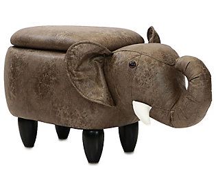 Critter Sitters 15"" Seat Height Brown Elephant Storage Ottoman | QVC