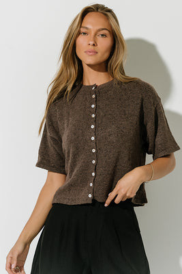 Monroe Pointelle Cardigan in Brown - XS / Brown | Böhme US