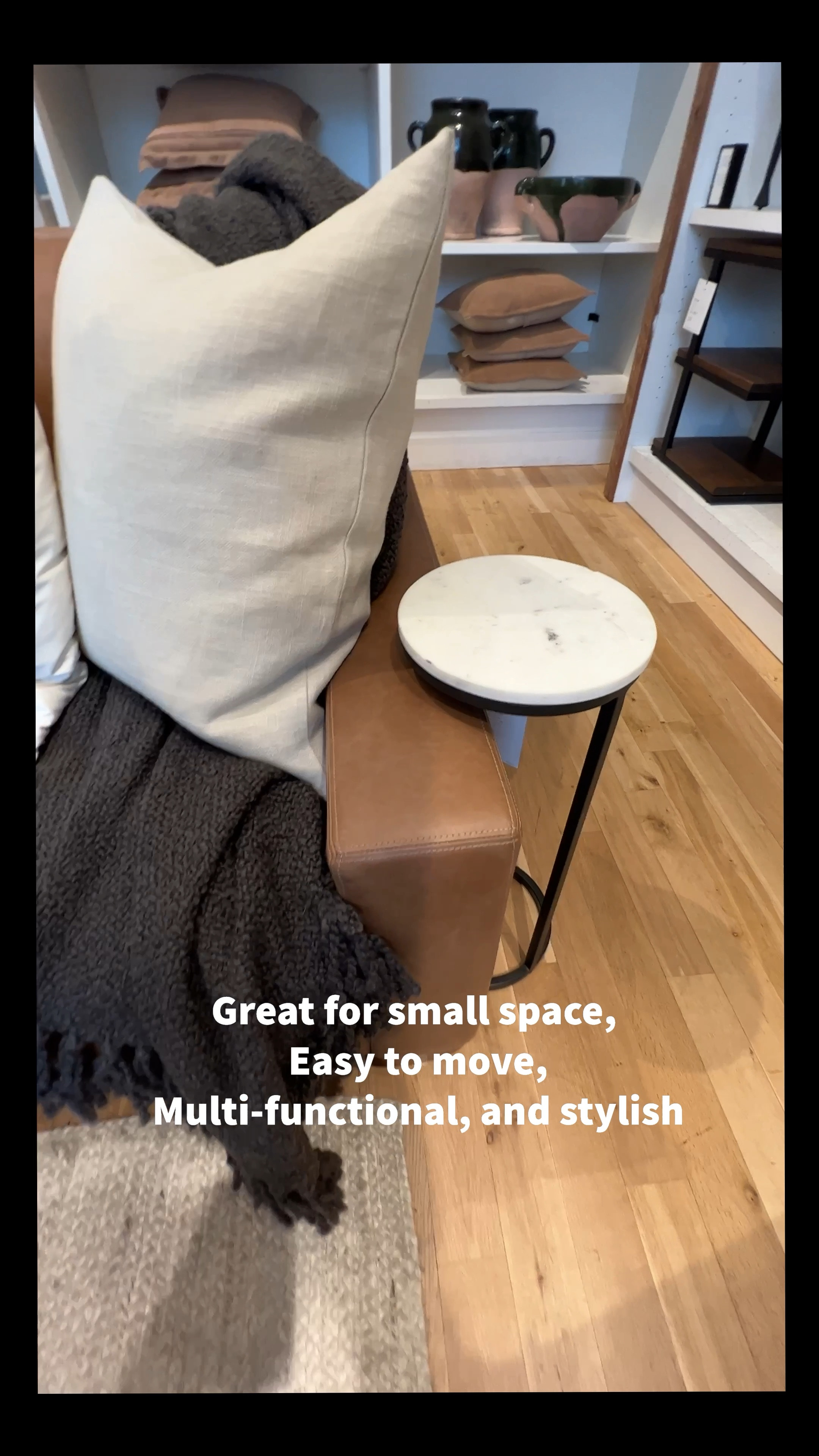 C Shape Table. 

#potterybarn #smallspace #apartment #endtable #accenttable #sidetable #spacesaving

#LTKhome