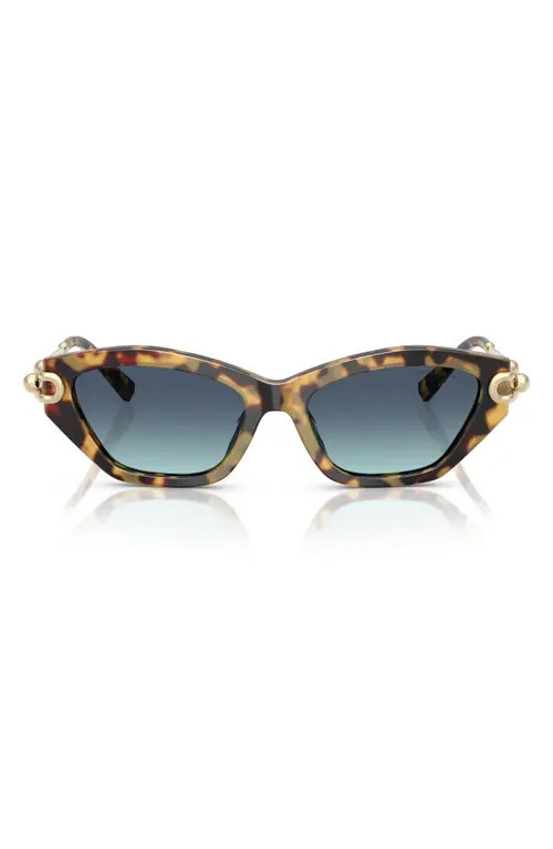 Tiffany & Co. 53mm Cat Eye Sunglasses in Yellow Havana /Azure Blue at Nordstrom | Nordstrom
