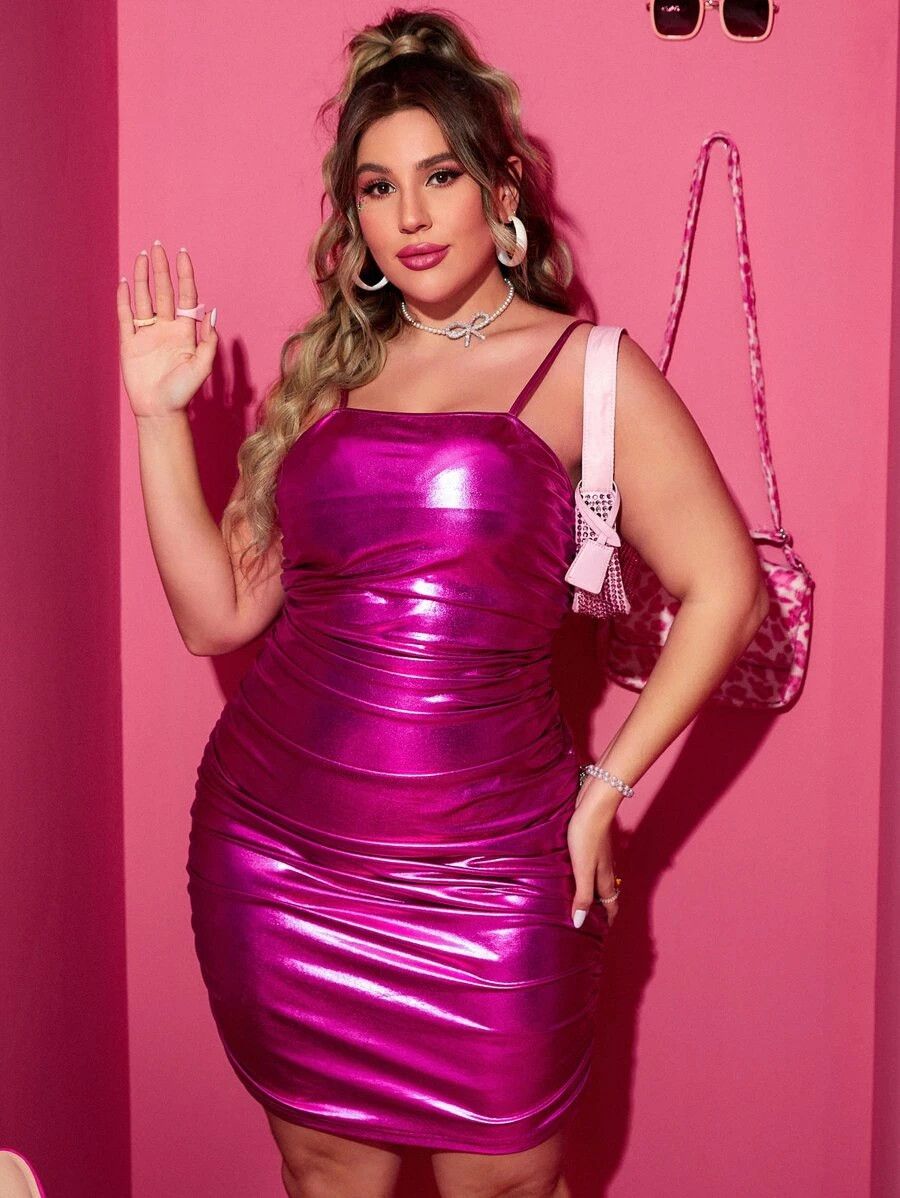 Plus Ruched Metallic Cami Bodycon Dress | SHEIN