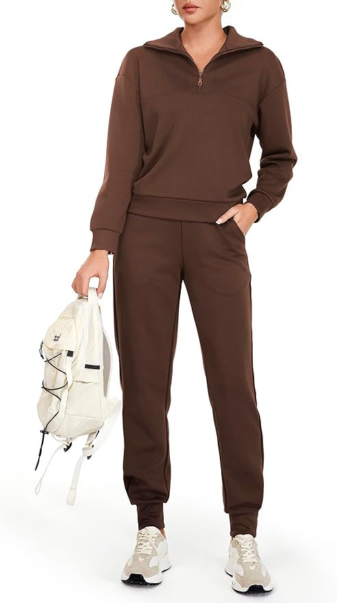 AFITNE Women's 2 Piece Outfits Sweatsuits Long Sleeve Tracksuit Casual Lapel Half Zip Sweatshirt ... | Amazon (US)