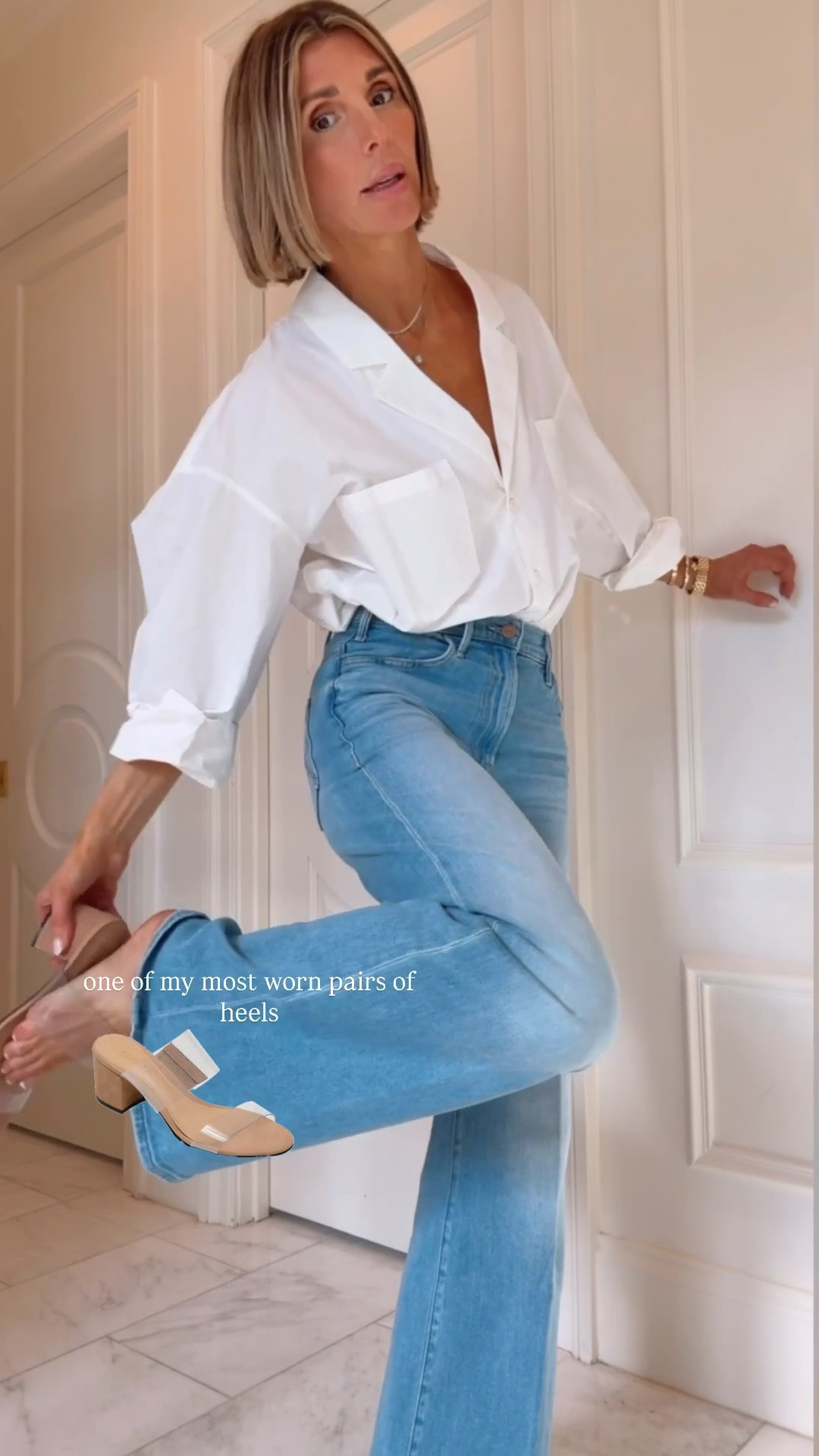 Such a great go to heel. Flattering and the block heel gives more support. Fit tts