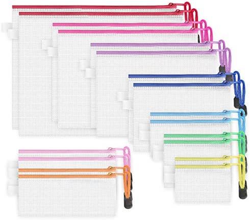 JARLINK 18 Pack 8 Sizes Zipper Mesh Pouch, Waterproof Zipper File Bags Document Pouch Multipurpose T | Amazon (US)