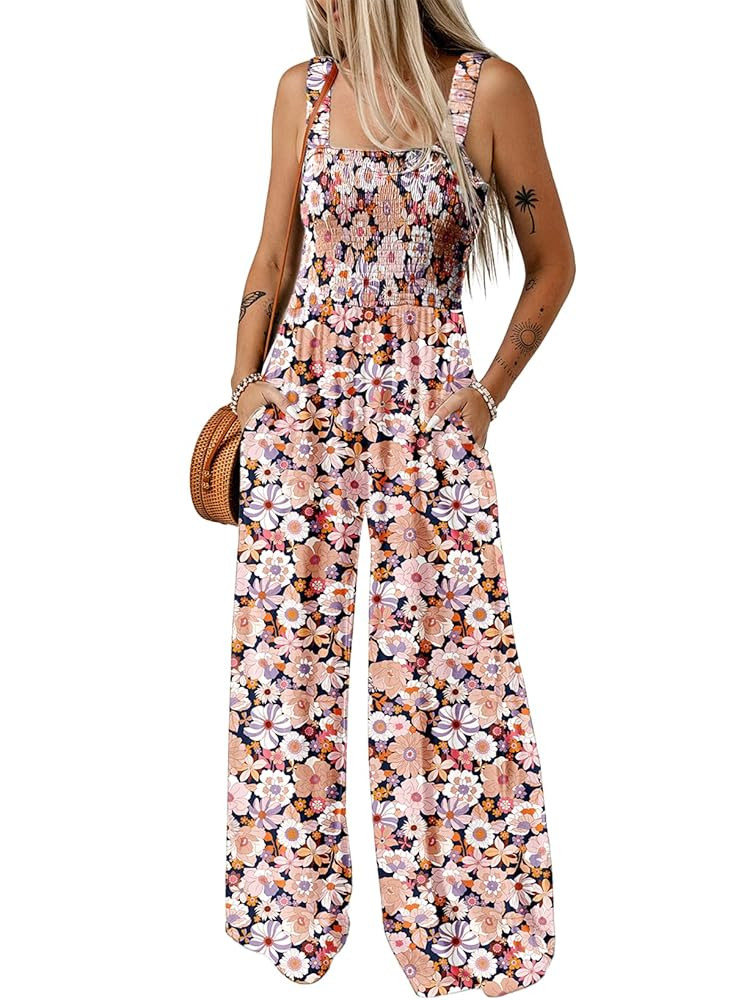 Dokotoo Women's Casual Loose Overalls Jumpsuits One Piece Sleeveless Printed Wide Leg Long Pant R... | Amazon (US)