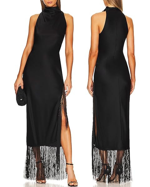 Aigeman Women Vintage Flapper Dresses 1920s Great Gatsby Halter Fringed Maxi Dress Tassels High S... | Amazon (US)