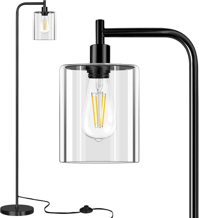 QiMH Industrial Floor Lamp for Living Room, Modern Standing Lamp with HD Glass Lampshade and Peda... | Amazon (US)
