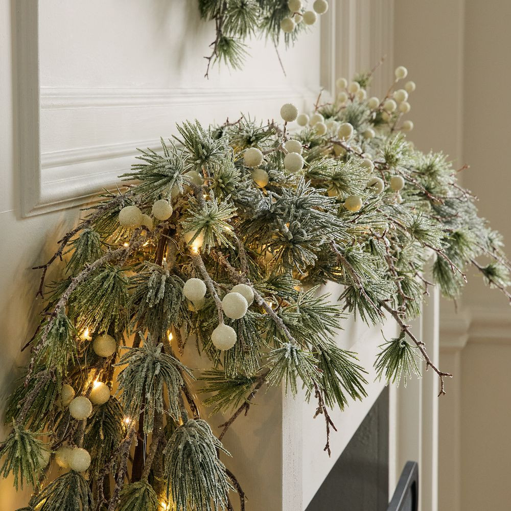 Pre-Lit Faux Pine & Frosted White Berry Garland | West Elm (US)
