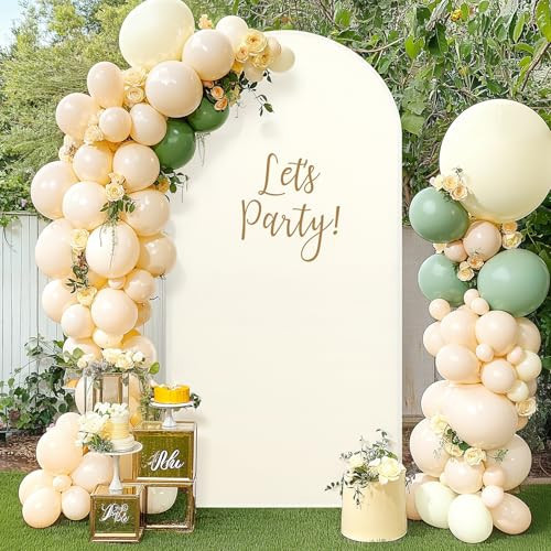 6 ft Beige Arch Backdrop Cover Milky-Spandex Wedding Arch Covers Backdrop Stretchy Fitted Round Top Chiara Back Drop for Birthday Party Baby/Bridal Shower Ceremony & Banquet | Reusable & Washable | Amazon (US)