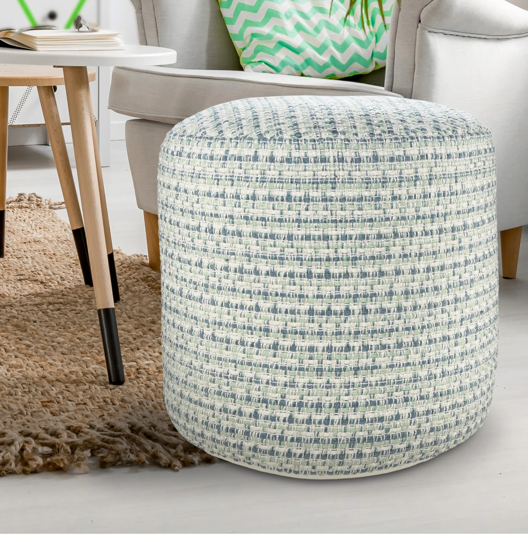 Filippo Coastal Indoor/Outdoor Round Ottoman Pouf | Wayfair North America