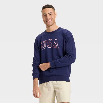 Men's USA Fleece Crewneck Sweatshirt - Goodfellow & Co™ Navy Blue | Target