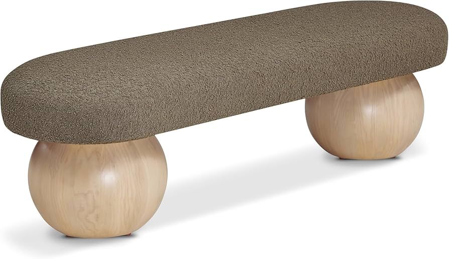 Meridian Furniture Bowie Collection Art Deco Bench with Rich Boucle Fabric, Solid Wood Ball Shape... | Amazon (US)