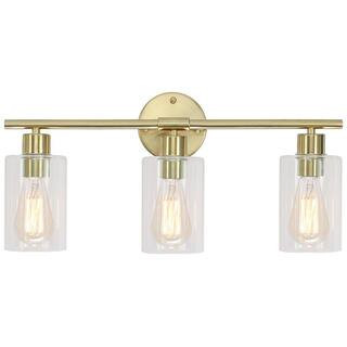 22.83 in. 3-Light Brass Modern Vanity Light with Clear Glass Shade | The Home Depot