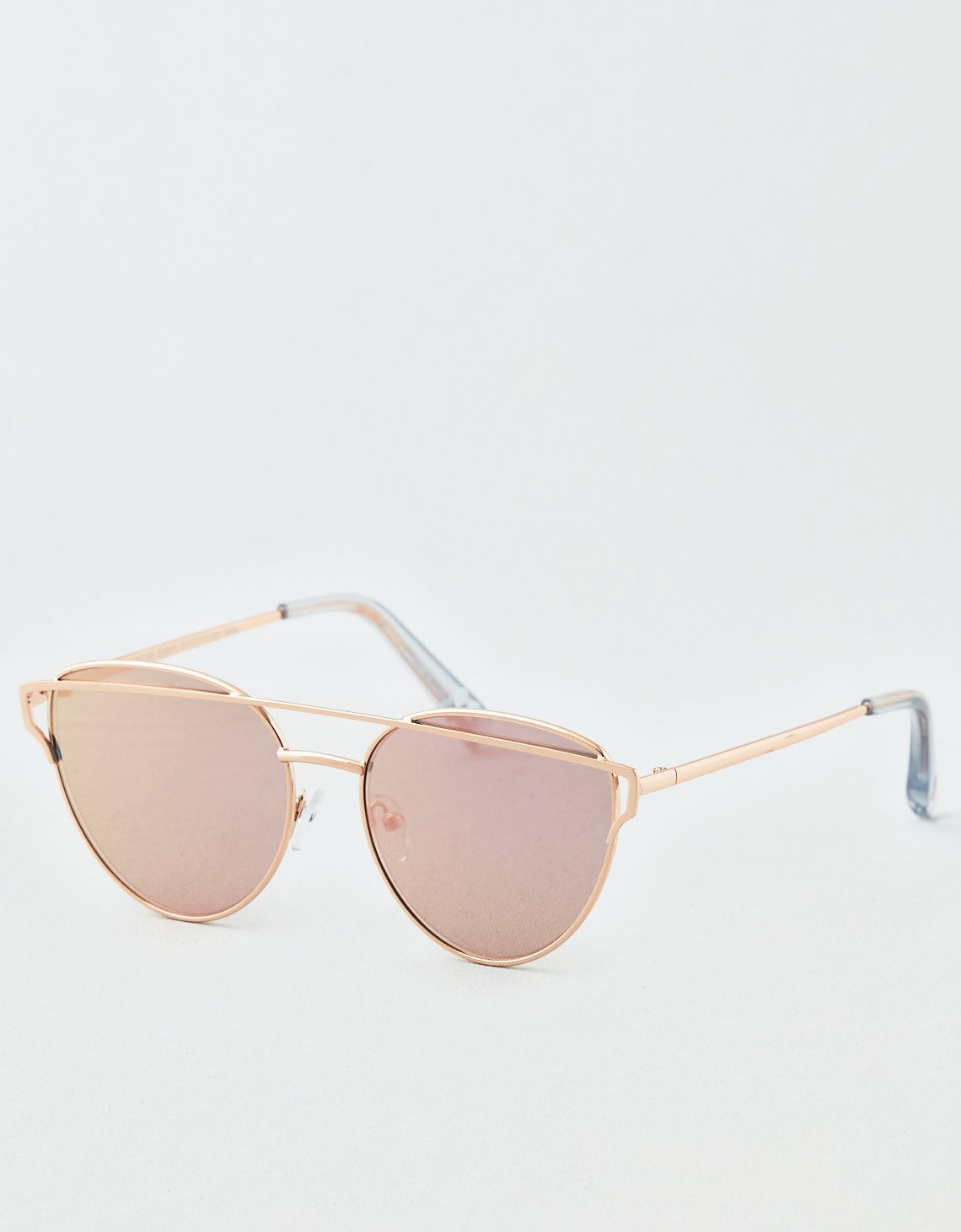 Metal Winged Sunglasses, Rose Gold | American Eagle Outfitters (US & CA)
