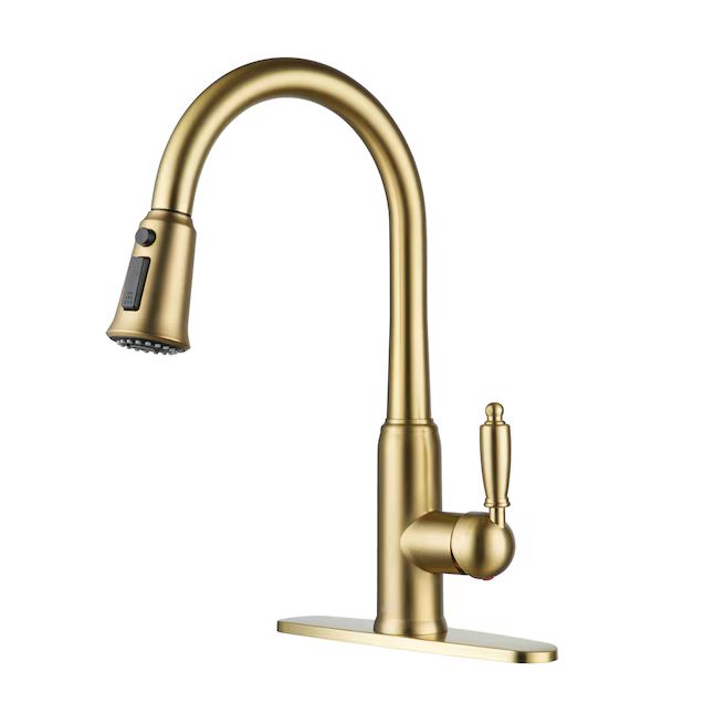 CASAINC Brushed Gold Single Handle Pull-out Kitchen Faucet with Sprayer (Deck Plate) | Lowe's