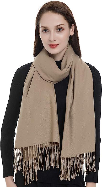 Women's Large Soft Blanket Pashmina Scarf Solid Color Long Warm Shawls Wraps Light Purple | Amazon (US)