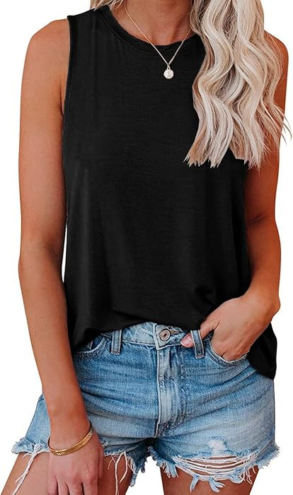 JAWINT Women's Casual Tank Tops Summer Crewneck Sleeveless Tunic Flowy Loose Shirts | Amazon (US)