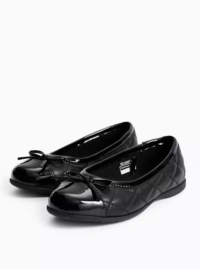 Buy Black PU Quilted Ballerina School Shoes 13 Infant | Girls sixth form outfits | Tu | Tu Clothing