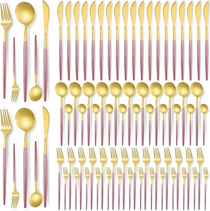 90 Pcs Gold Silverware Set, 18 Set Gold Flatware Cutlery for 5 Matte Golden Stainless Steel Utens... | Amazon (US)