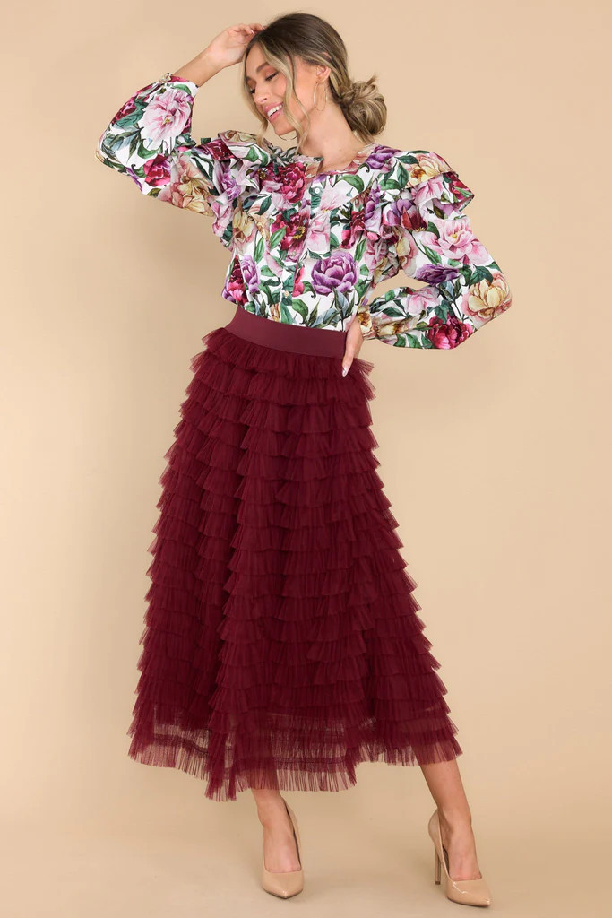 Good Luck Charm Burgundy Skirt | Red Dress 