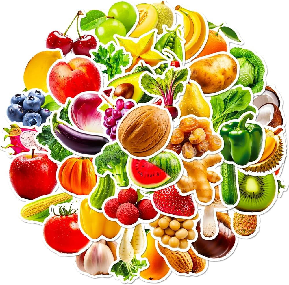 Fruits and Vegetables Stickers for Kids,50 Pcs Water Bottle Stickers for Teens,Cute Vinyl Sticker... | Amazon (UK)