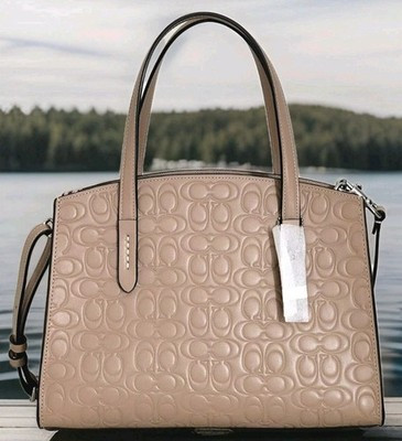 🌞COACH CHARILE 28 KHAKI BROWN LEATHER SIGNATURE C EMBOSSED SATCHEL BAG🌺NWT! | eBay US