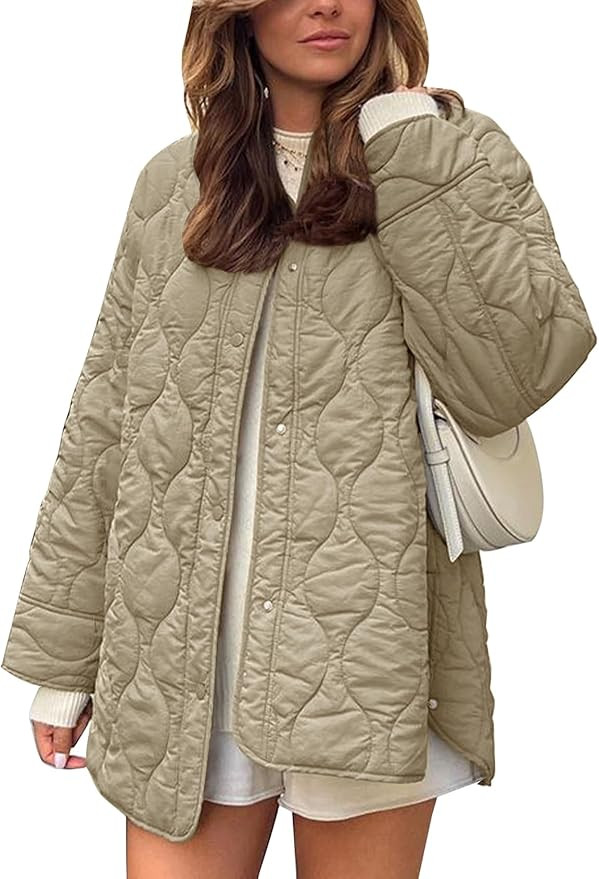 Flygo Women's Oversized Quilted Lightweight Jacket Button Down Puffer Padded Outerwear with Pocke... | Amazon (CA)