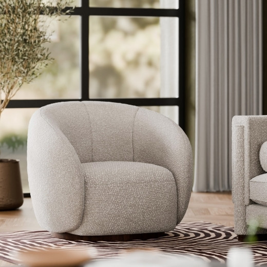 Emile Swivel Armchair, Speckled Stone Sustainable Boucle | Cult Furniture UK