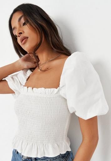Missguided - White Shirred Blouse | Missguided (US & CA)