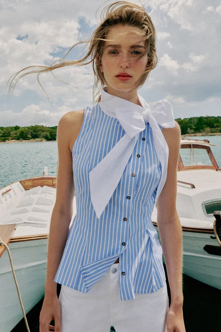 STRIPED SHIRT WITH BOW AND SLEEVELESS | Zara US