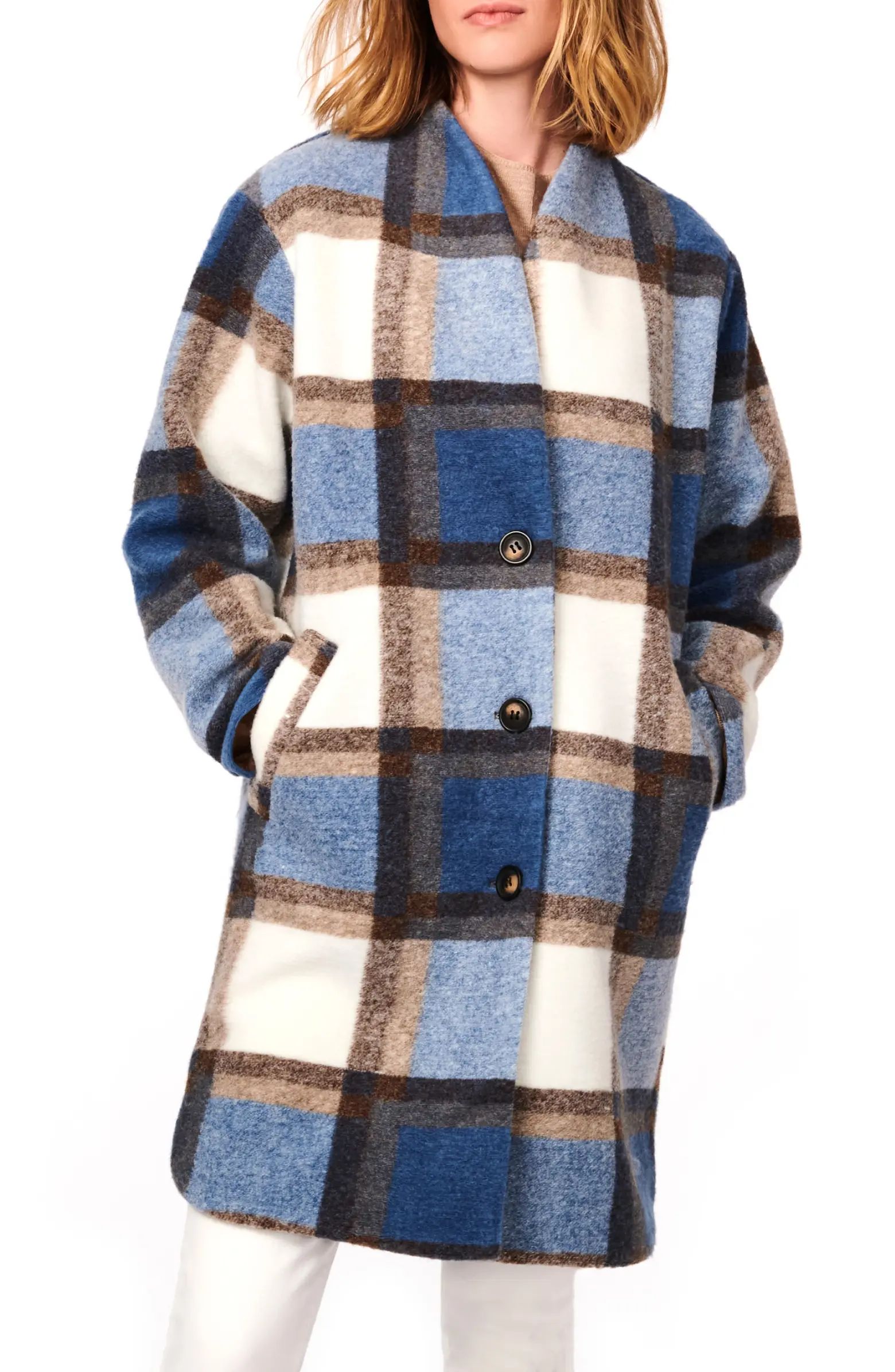 Plaid Collarless Coat | Nordstrom