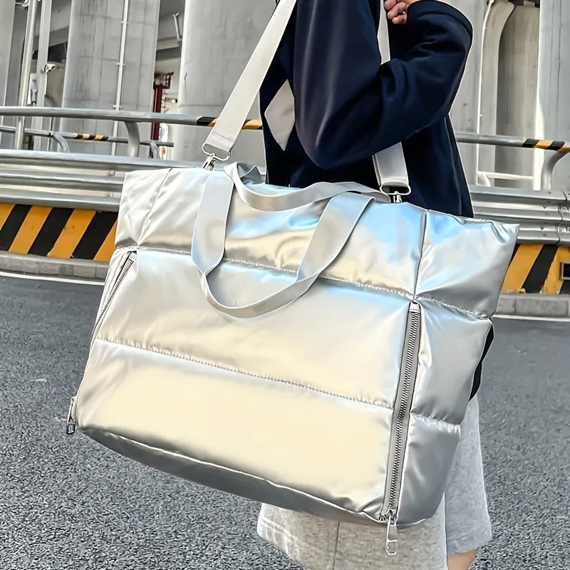 Women's Trendy Glitter Soft Puffer Tote Bag, Zipper Large Capacity Shoulder Bag, Stylish Bag For ... | Temu Affiliate Program