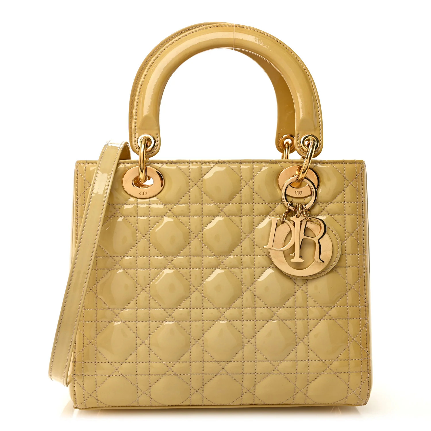 Christian Dior Patent Cannage Medium Lady Dior Beige 1794511 | FASHIONPHILE (US)