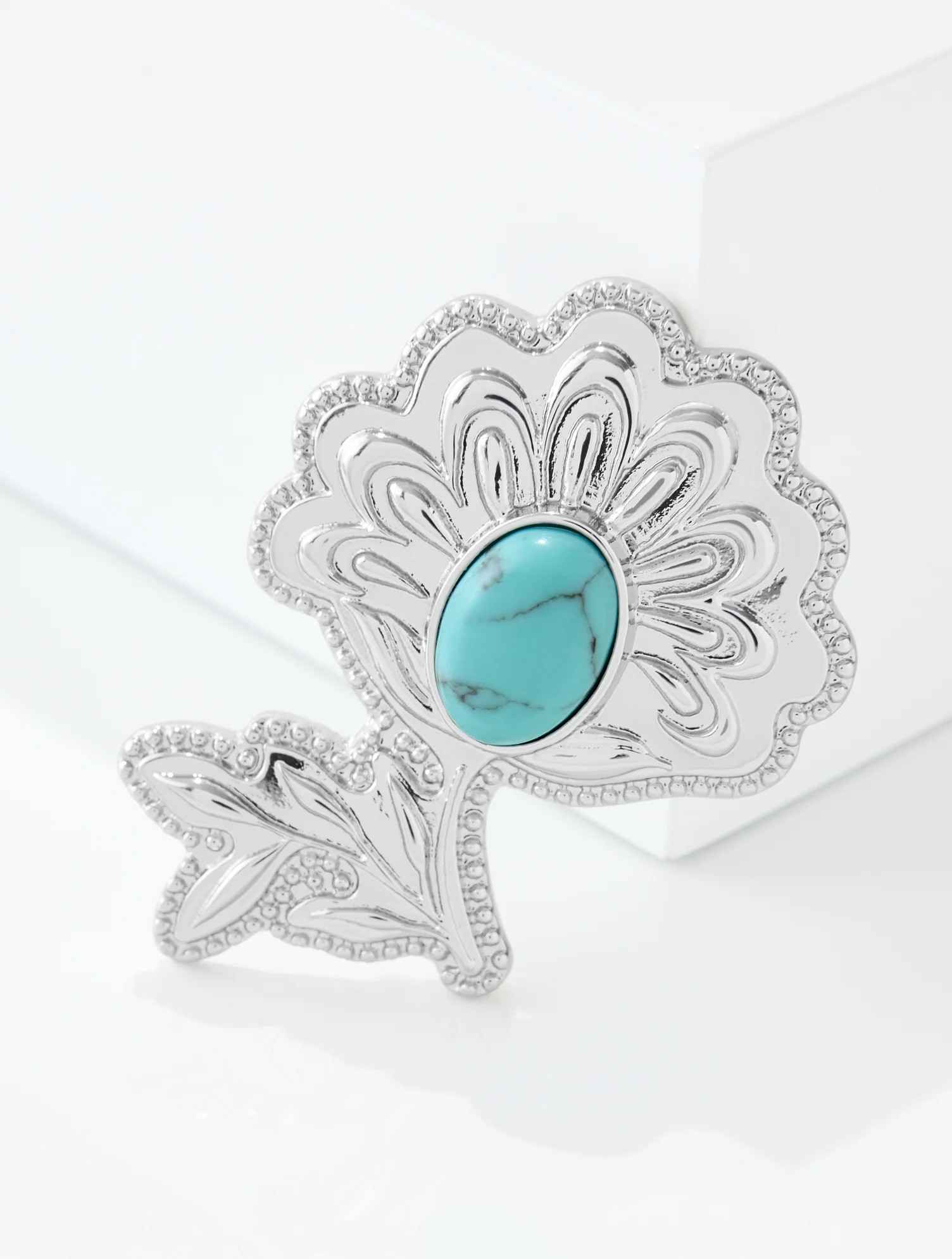 Paisley Frond Brooch - Turquoise/Silver - 001 Talbots | Talbots