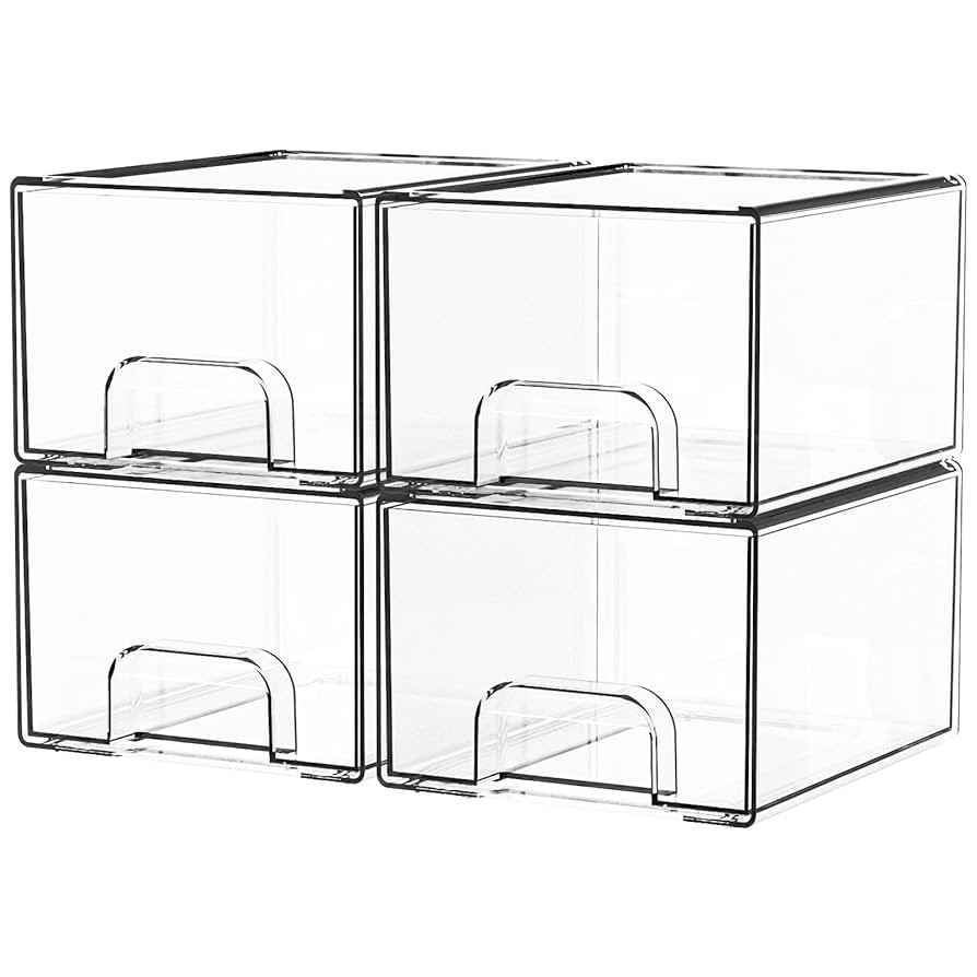 Yieach 4 Pack Clear Stackable Storage Drawers,4.4'' Tall Acrylic Drawer Containers for Organizing... | Amazon (US)